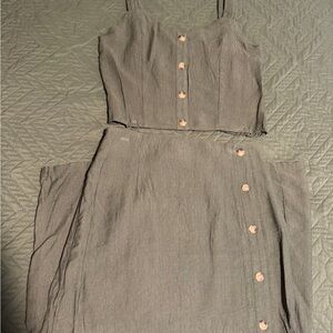 Two-Piece Button Front Linen Set in Olive